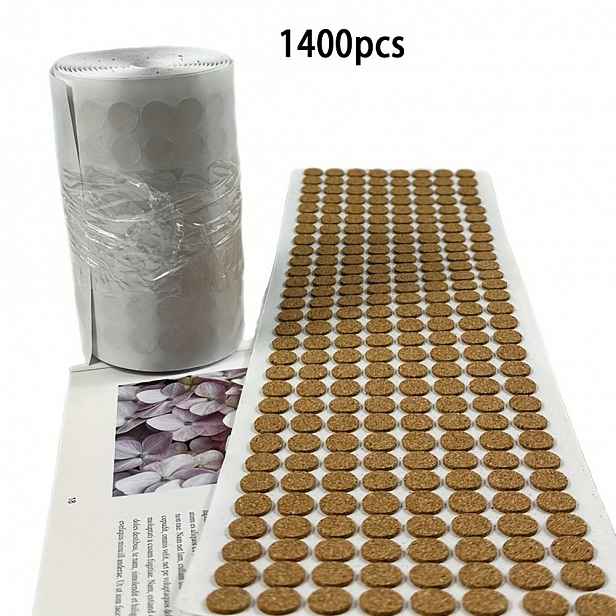 TEMU 1400 ks Korkových Podložek – Samolepicí, Protiskluzové, Kulaté, Tloušťka 1,5 mm, Průměr 10 mm, Průmyslový Materiál, Pro Ochranu Nohou