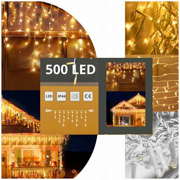 Vánoční Světla Světelný Závěs Sople Girlanda 500LED Teplá Bílá