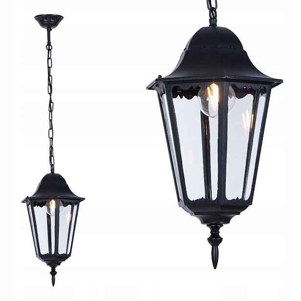 Venkovní závěsná lampa Lozana černá na řetízku IP44 s závitem E27 Kaja