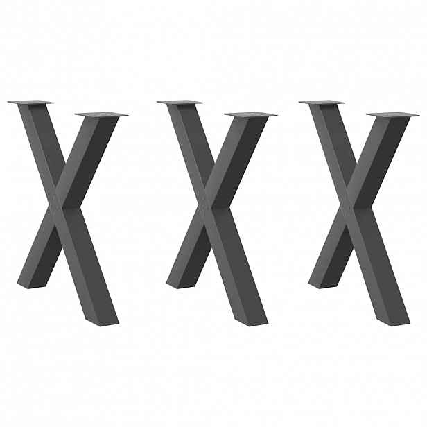 vidaXL Nohy k jídelnímu stolu ve tvaru X, 3 ks, antracitové, 70 x (72-73) cm, ocel