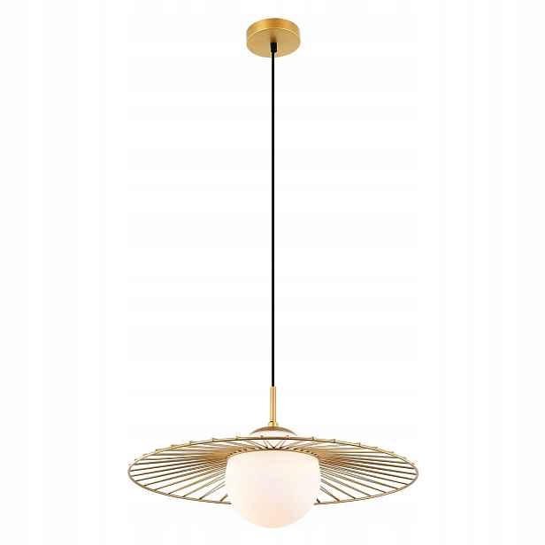 Závěsná lampa zlatá kulatá 45 cm skleněný klobouk bílá koule Italux