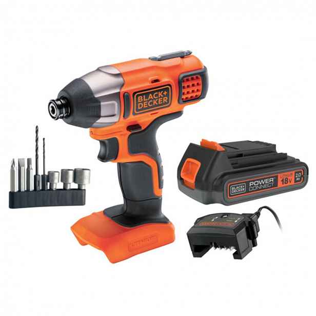 BLACK+DECKER - 18V AKU rázový utahovák s příslušenstvím, 1x aku 2,0 Ah Li-Ion, nabíječka BDCIM18D1A-QW