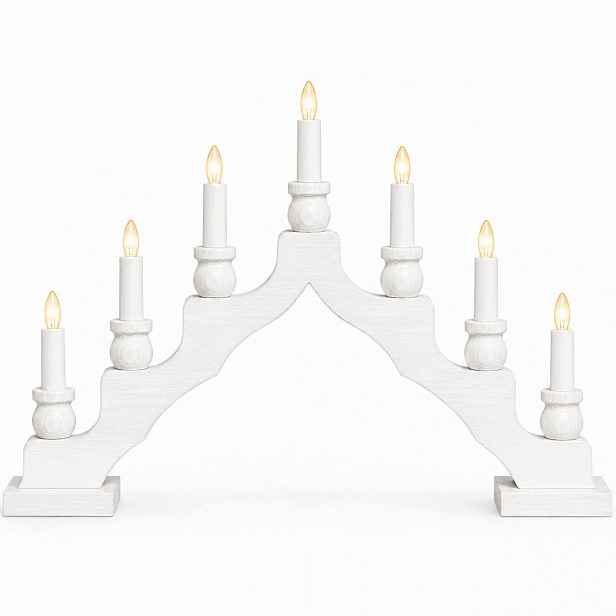 Dřevěný adventní svícen bílý 7 Led svíček 50x33 cm Vánoční