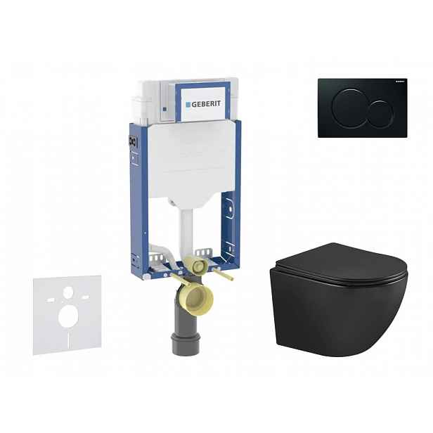 Geberit Kombifix - Set předstěnové instalace, klozetu Oudee a sedátka softclose, tlačítko Sigma01, černá SANI15CA5504