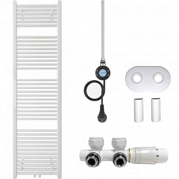 Koupelnový radiátorový set Lincoln - kombinované vytápění, wifi tyč - středové připojení 50 mm - 300W - bílá lesklá - 1800x500 mm