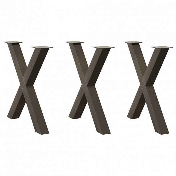vidaXL Nohy k jídelnímu stolu ve tvaru X, 3 ks, přírodní ocel, 70 x (72-73) cm, ocel
