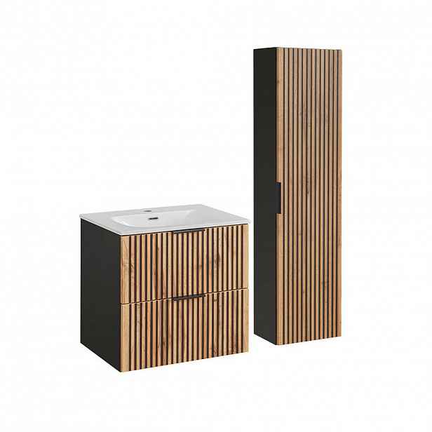 Petits-meubles KOUPELNOVÝ NÁBYTEK 60.2cm Gaia 2er-Set Dubové dřevo a černá barva