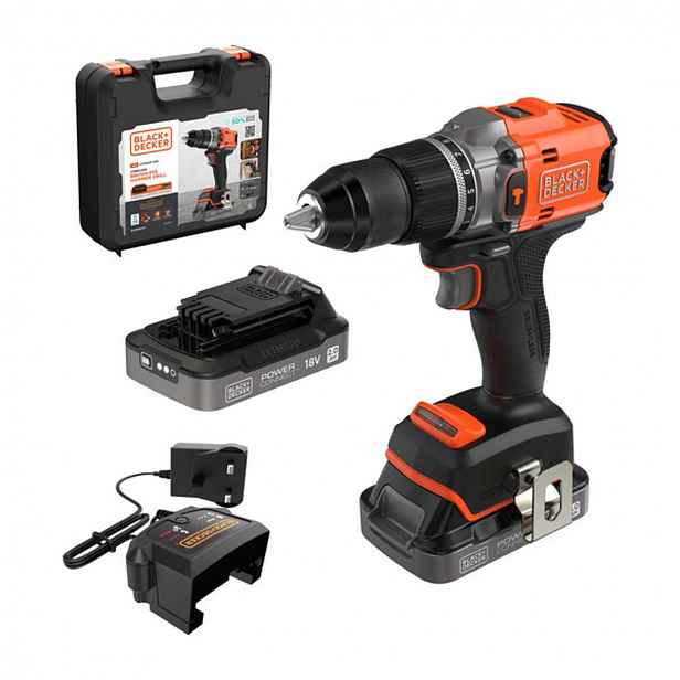 BLACK+DECKER - 18V AKU vrtačka s příklepem, 2x aku 2,0 Ah Li-Ion, nabíječka BLD683D2XK-QW