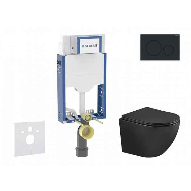 Geberit Kombifix - Set předstěnové instalace, klozetu Oudee a sedátka softclose, tlačítko Sigma20, matná černá/černá SANI15CA5505