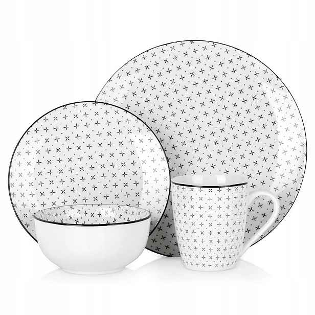 Jídelní sada porcelán 16 dílů Talíře Hrnky pro 4 osoby