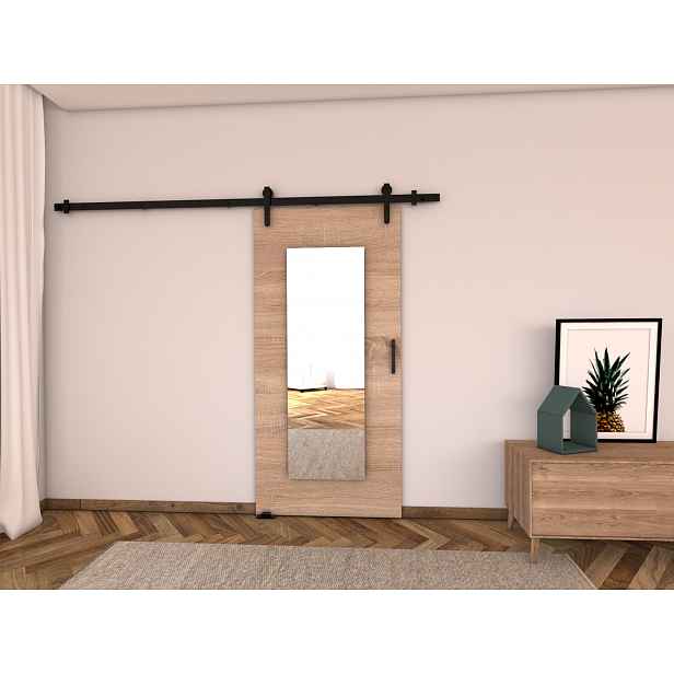 Posuvné dveře se zrcadlem BUSHLAND 9 - 76 cm, dub sonoma