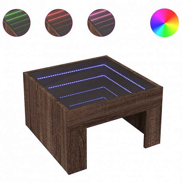 vidaXL Konferenční stolek s Infinity LED hnědý dub 50 x 50 x 30 cm