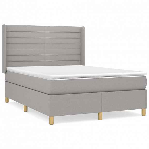 vidaXL Box spring postel s matrací světle šedá 140 x 190 cm textil