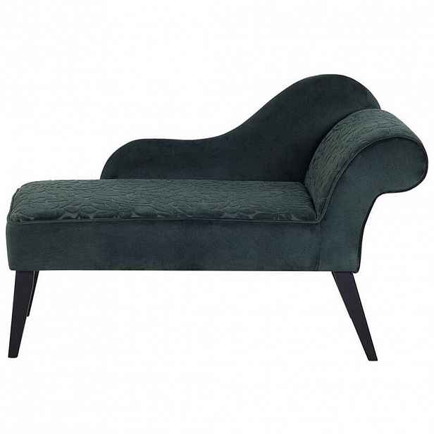 Beliani ČALOUNĚNÉ LEHÁTKO CHAISE LONGUE Sametová látka tmavě zelené Blättermuster pravostranné Biarritz