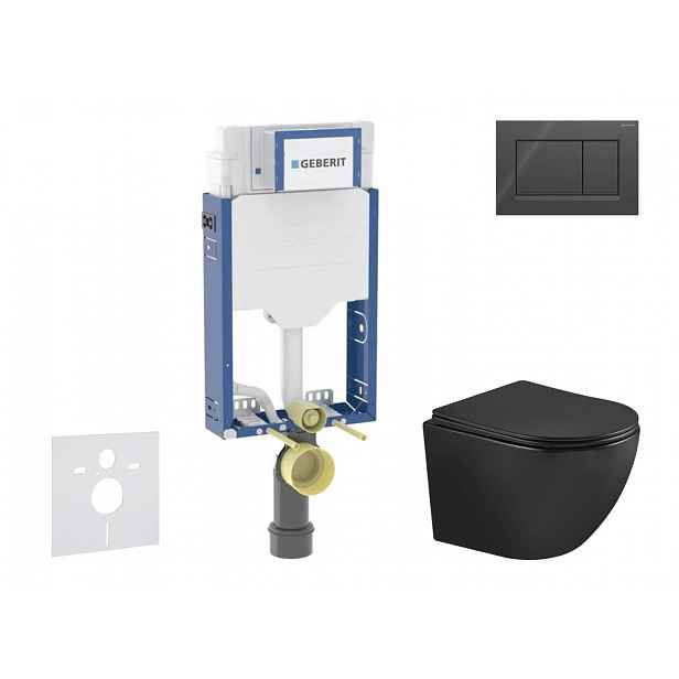 Geberit Kombifix - Set předstěnové instalace, klozetu Oudee a sedátka softclose, tlačítko Sigma20, černá lesk/černá mat SANI15CA5506