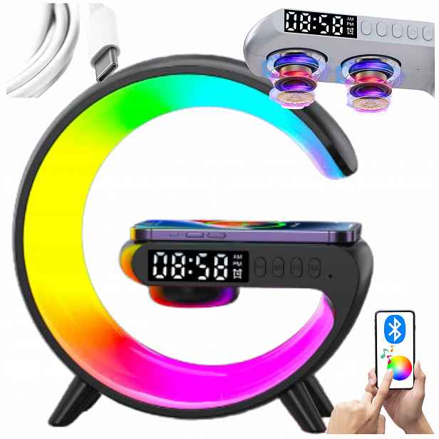 Herní Led lampa Rgb Reproduktor Indukční nabíječka Černá Nový Model