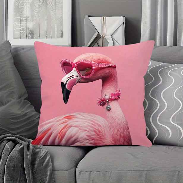 TEMU 1ks Růžový Módními Brýlemi a Náhrdelníkem Potisk Polštářová Povlaka - Měkká Polyester Krátká Plyš, 17.7x17.7 Palce Moderní Dekorační Pouzdro na