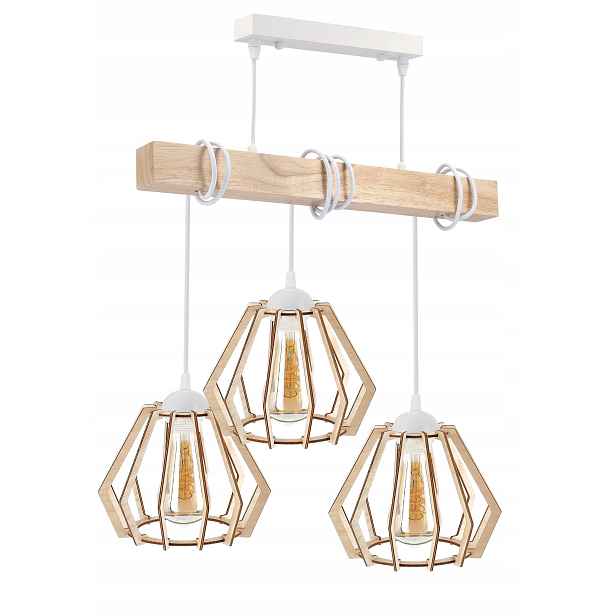 stropní svítidlo Led Závěsný lustr 3x E27 Loft Dřevo Dřevěný dub