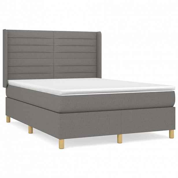 vidaXL Box spring postel s matrací tmavě šedý 140 x 190 cm textil