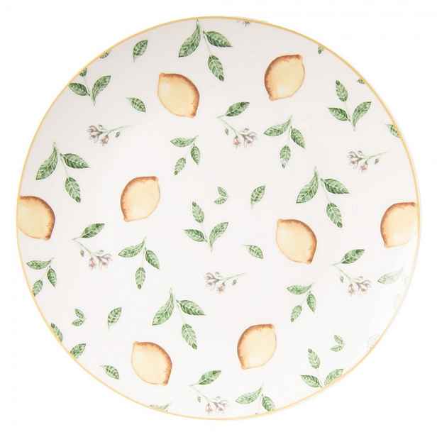 Bílý porcelánový dezertní talířek s citróny Lemons & Leafs - Ø 20cm Clayre & Eef
