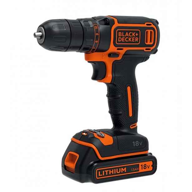 BLACK+DECKER - 18V AKU vrtací šroubovák, 2x aku 1,5 Ah Li-Ion, nabíječka BDCDC18KB-QW