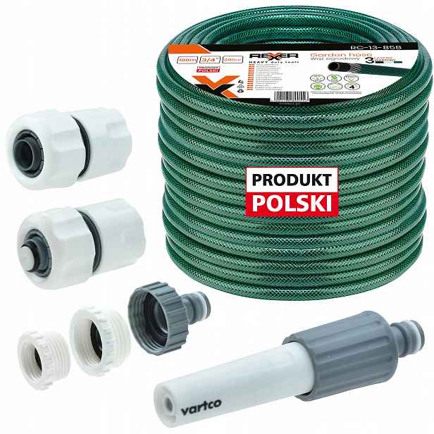 Hadice 3/4" 100 M 3 Vrstvá Spojky Tryska Polský
