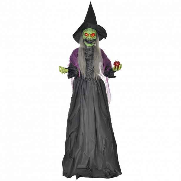 HOMCOM 180 cm halloweenská dekorace – halloweenská čarodějnice s LED světly a zvukovou funkcí