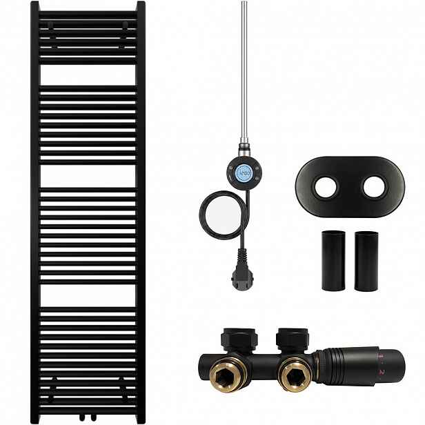 Koupelnový radiátorový set Lincoln - kombinované vytápění, wifi tyč - středové připojení 50 mm - 300W - černá matná - 1800x500 mm
