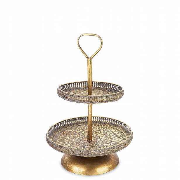 Podnos Dekorativní dvouúrovňová zlatá paterka ve stylu vintage, 55 cm