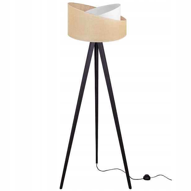 Podlahová Lampa Trojnožka Dřevo Stínidlo Juta 45 CM