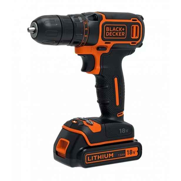 BLACK+DECKER - 18V AKU vrtací šroubovák, 1x aku 1,5 Ah Li-Ion, nabíječka BDCDC18-QW