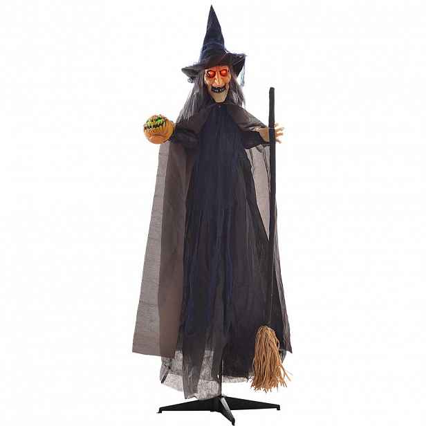 HOMCOM 190 cm halloweenská dekorace Halloweenská čarodějnice s LED světly, zvuková funkce
