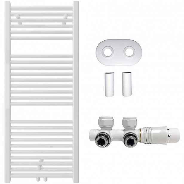 Koupelnový radiátorový set Lincoln - ústřední vytápění - středové připojení 50 mm - 366W - bílá lesklá - 1200x500 mm