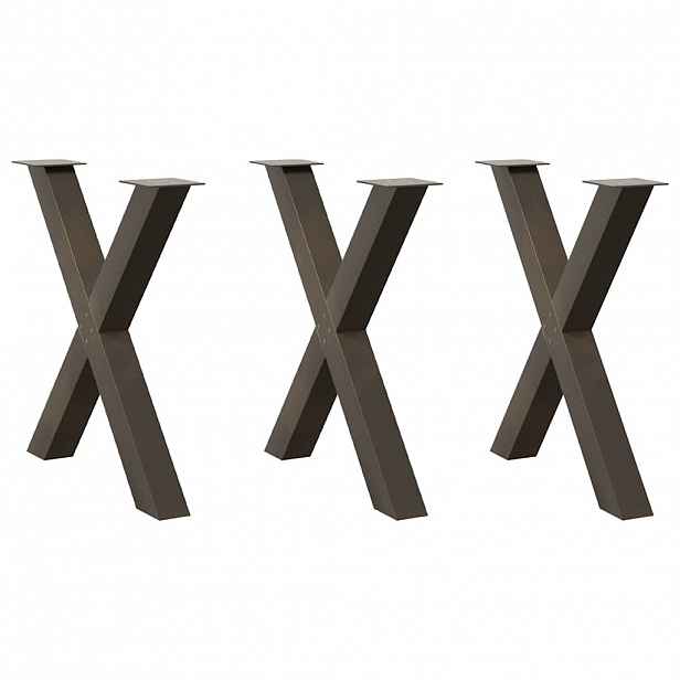 vidaXL Nohy k jídelnímu stolu ve tvaru X, 3 ks, přírodní ocel, 80 x (72-73) cm, ocel