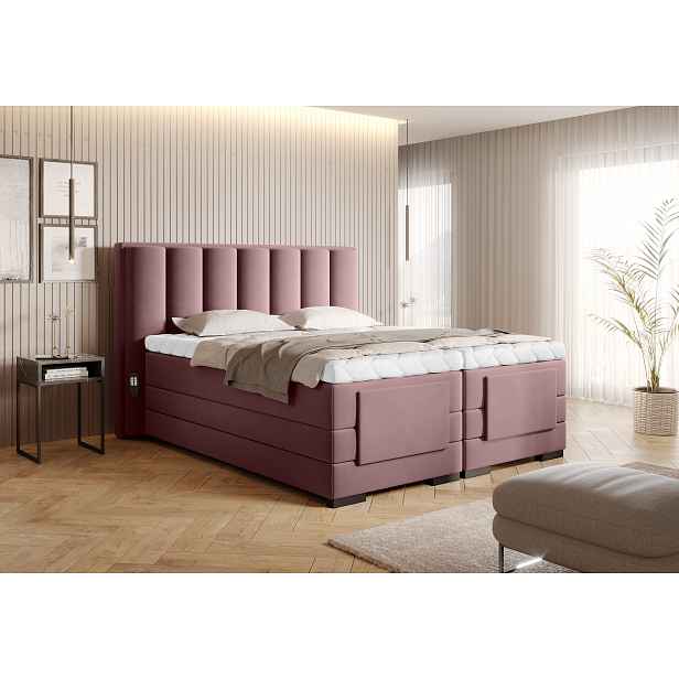 Box spring postel Eva 160x200, růžová Velvetmat, elektrické polohování HELCEL