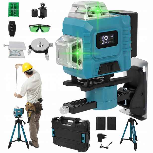 Laserová Vodváha 4D 16 Linie Křížový Laser 360° Sada Se Stativem