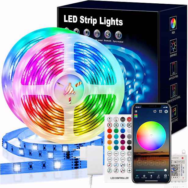 Led pásek Rgb 20 m 5050 Bluetooth Aplikace Dálkový Ovladač Sada 12V