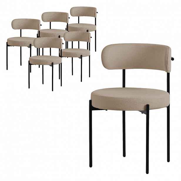 ML-DESIGN JÍDELNÍ ŽIDLE, SADA 6 KS, hnědá, látka Teddy