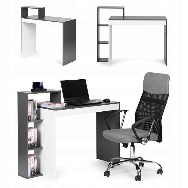 ModernHome CHDK07 Počítačový stůl se čtyřmi policemi 110 x 40 cm, šedobílý