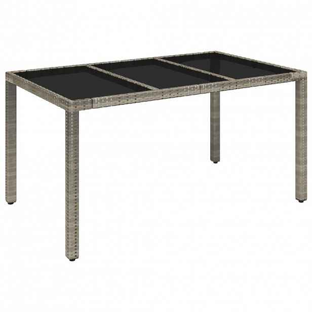 vidaXL Zahradní stůl se skleněnou deskou šedý 150x90x75 cm polyratan