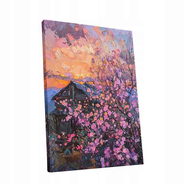 Obraz na plátně Západ Slunce, květiny, krajina – obraz do bytu, pokoje, obýváku 60x80 cm