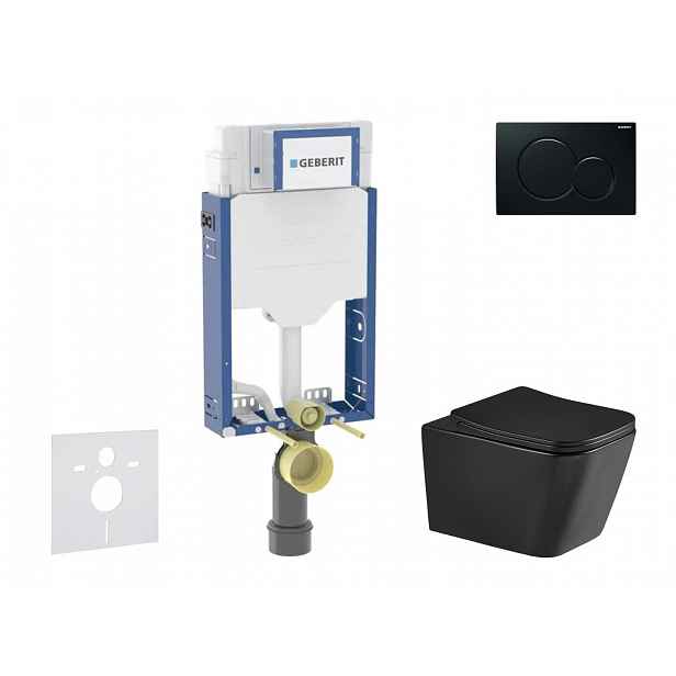 Geberit Kombifix - Set předstěnové instalace, klozetu Arkas I a sedátka softclose, tlačítko Sigma01, černá SANI15CA5509