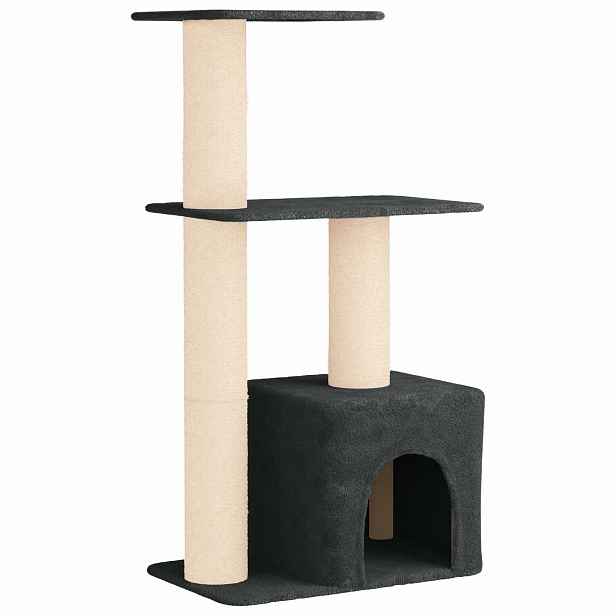 vidaXL Kočičí strom se škrabacími sloupky sisal Tmavě šedá 133 cm