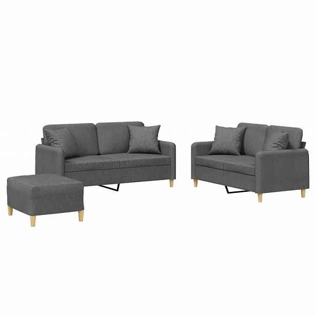 vidaXL 3dílná sedací souprava s polštáři tmavě šedá textil