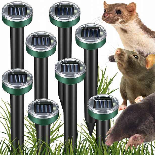 8x Solární odpuzovač krtků pro hlodavce 650 m2 Akumulátor 2 V Aaa 600 mAh Ni-Mh