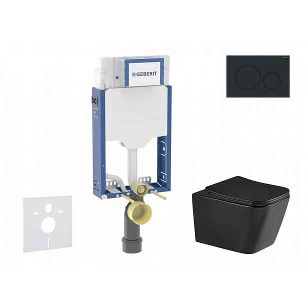 Geberit Kombifix - Set předstěnové instalace, klozetu Arkas I a sedátka softclose, tlačítko Sigma20, matná černá/černá SANI15CA5510