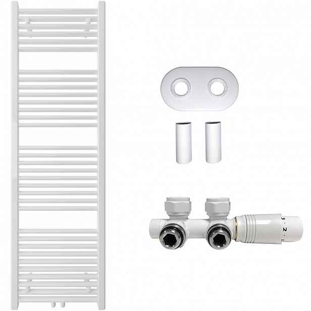 Koupelnový radiátorový set Lincoln - ústřední vytápění - středové připojení 50 mm - 484W - bílá lesklá - 1600x500 mm