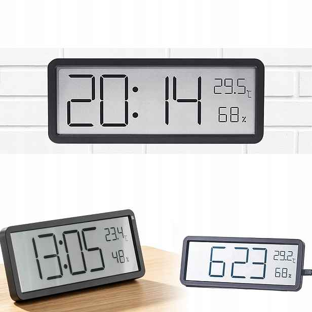 Nástěnné hodiny Elektronický LCD Budík Teplota Datum Černá Bedee