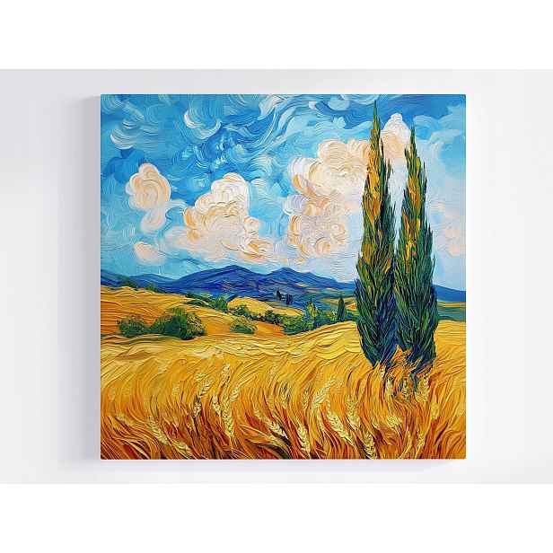 Obraz Na Plátně Canvas Krajina Léto Pole Obilí Hory Cypřiš 50x50
