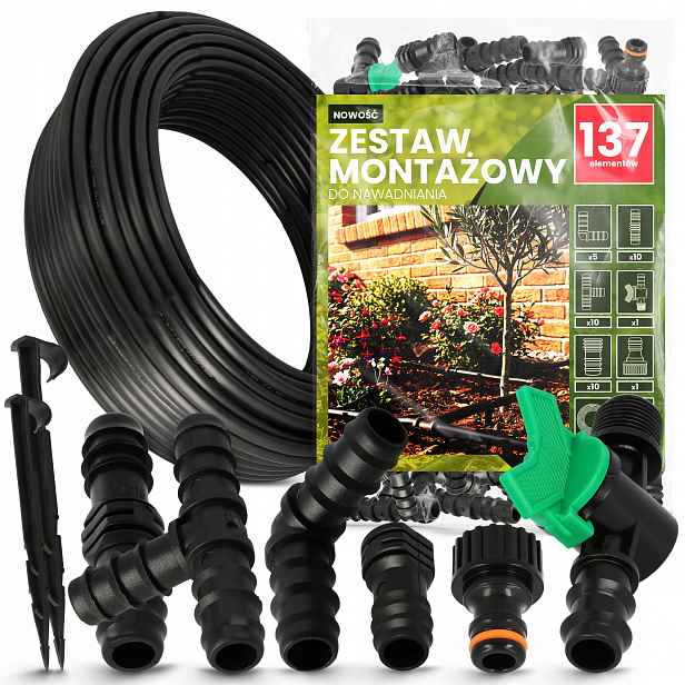 Sada Zavlažování fóliových tunelů 137 El. Trubka Pe 16MM 100M Tvarovky Hadice